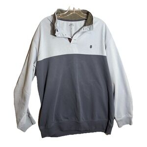 IZOD Saltwater Mens XL Colorblock Mock Neck 4-Button Pullover Blue